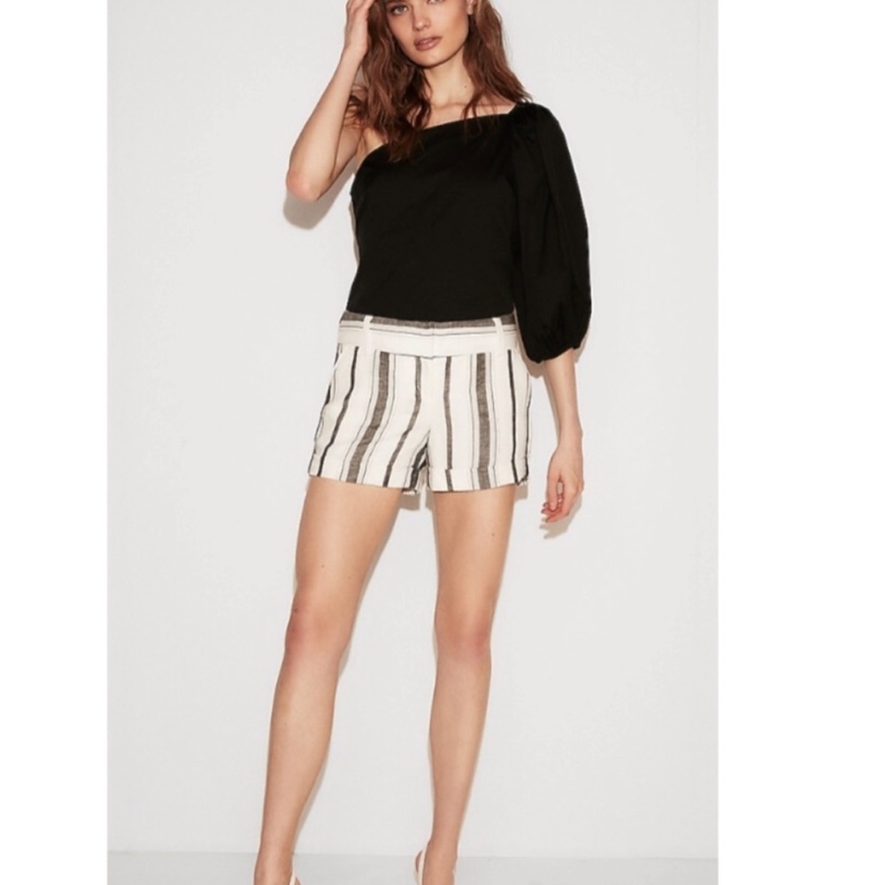 Express Gray and White Striped Shorts